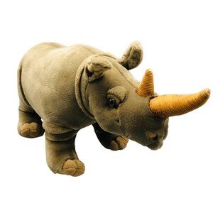 fine toy stuffed animal rhino gray plush safari medium 23x11" missing baby READ